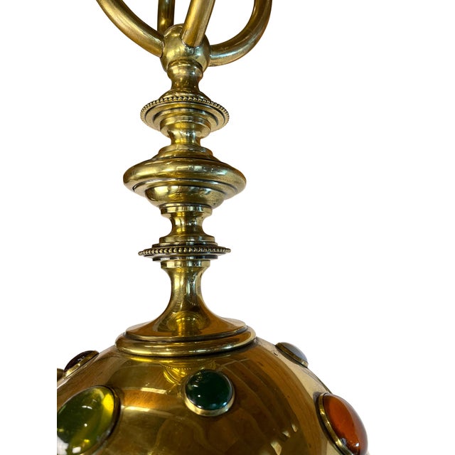 Early 20th Century Early 20th Century Brass Moroccan Style Chandelier with Colored Stones For Sale - Image 5 of 18