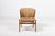 Beautiful Danish Modern architectural armchair with varnished oak frame, upholstered in original striped wool fabric....