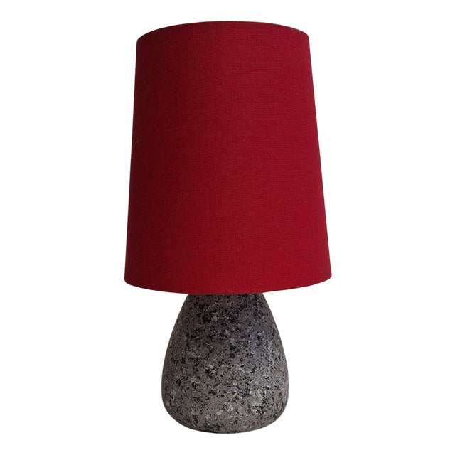 Small Vintage Grey Ceramic Table Lamp with Red Fabric Shade, 1990s For Sale