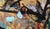 Abstract expressionist oil painting with assembled objects by Bay Area artist Michael Pauker (American, b. 1957). Against...