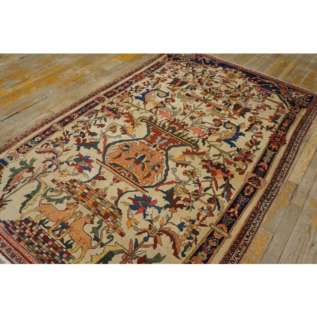 Abstract 1890s Beige Tree of Life Antique Persian Sarouk Farahan Meditation Carpet 4'4'' X 6'9'' Knotted Wool Rug For Sale - Image 3 of 14