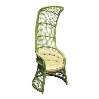 Vintage Green Rattan Canopy Chair For Sale