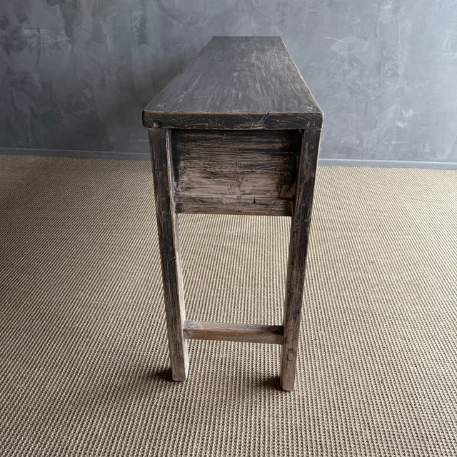 Vintage Elm Console With Patina Finish and 4 Drawers For Sale - Image 4 of 14