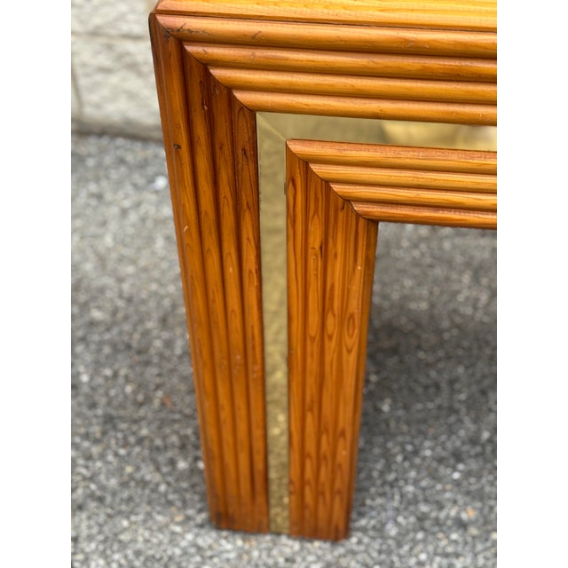 1970s Rattan & Brass Geometric Console Table With Stepped Frame For Sale - Image 10 of 12