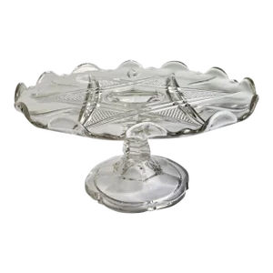 Vintage Clear Pressed Glass "Six Point Star" Pedestal Cake Stand