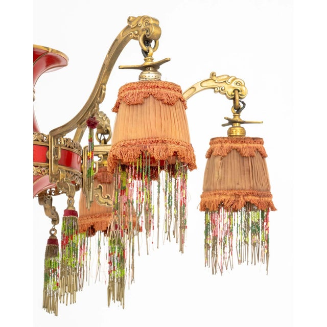 Art Deco Chinoiserie Style Six-Branch Chandelier For Sale In New York - Image 6 of 9