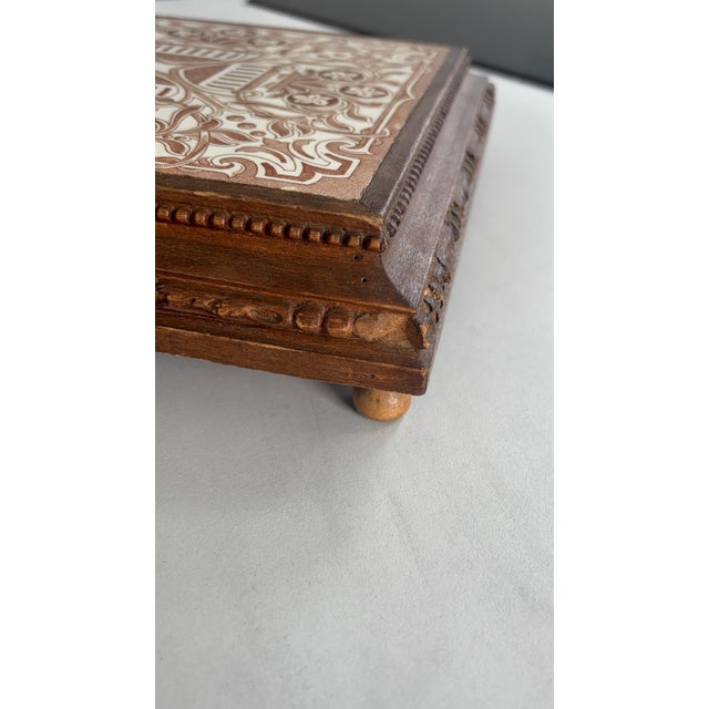 1920s Wooden and Earthenware Trivet with Brown and Cream Tiles, France, 1920s For Sale - Image 5 of 11