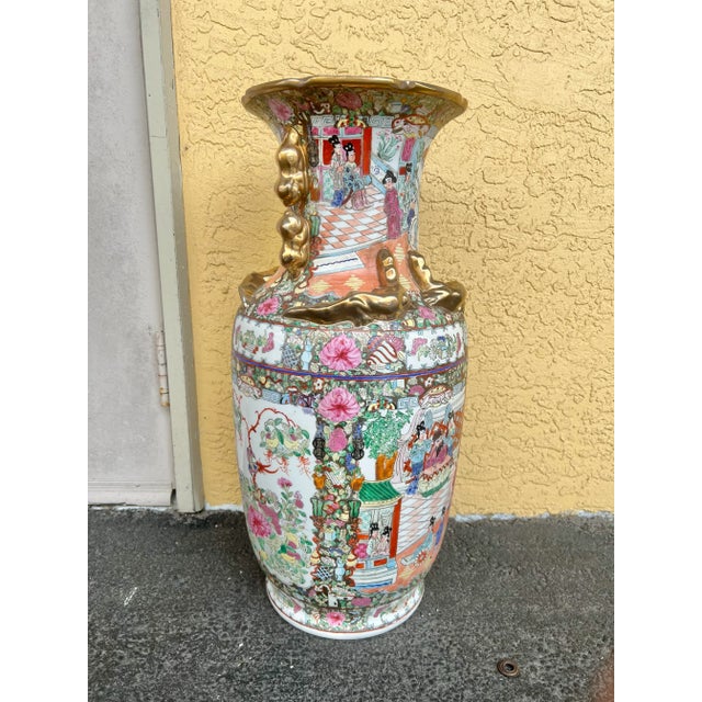 Vintage Famille Rose Vase With Gold Accents For Sale In West Palm - Image 6 of 11