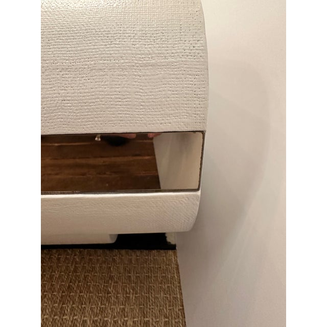 Glass Vintage White Painted Lacquered Linen Wrapped Coffee Table For Sale - Image 7 of 12