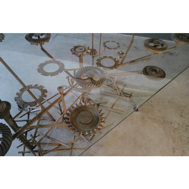 1980s Glass Top Dining Table with One of a Kind Steel Rebar Base For Sale - Image 14 of 17