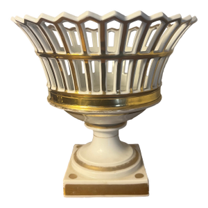 Antique 19th Century Kpm Berlin Gold & White Reticulated Basket Corbeille