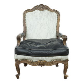 Late 20th Century Custom Cowhide French Louis XV Bergere Chair For Sale
