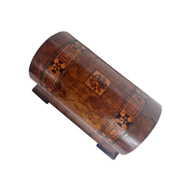 An exceptional late 19th century English Tunbridge Ware tea caddy, showcasing the extraordinary craftsmanship for which...