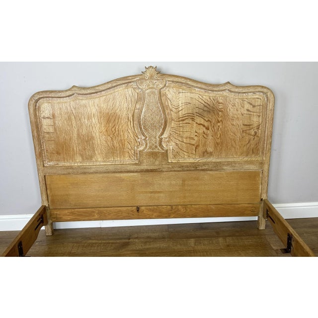 Vintage Louis XVI French Oak King Size Bed Frame with Carved Headboard For Sale - Image 4 of 13