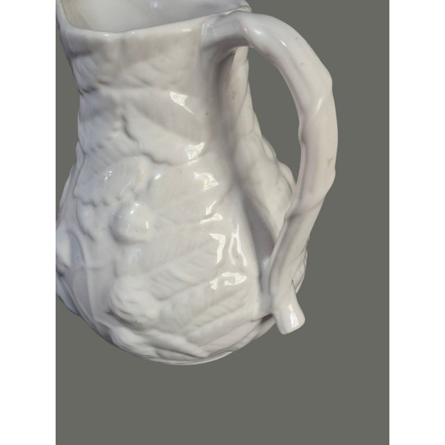 Ceramic Vintage White Ceramic Made in Portugal Embossed Berry Pitcher For Sale - Image 7 of 9