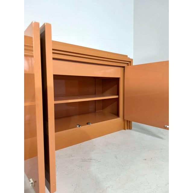 Paint Italian Orange Lacquered Sideboard with Inlay, 1970s For Sale - Image 7 of 16