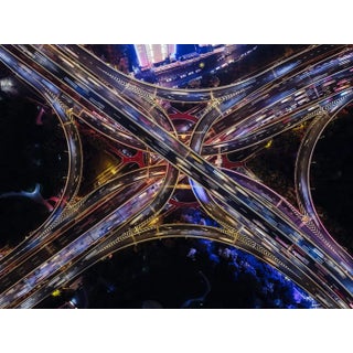 Aerialperspective Images, Top View of Overpass and Road Intersection at Rush Hour, Photograph For Sale