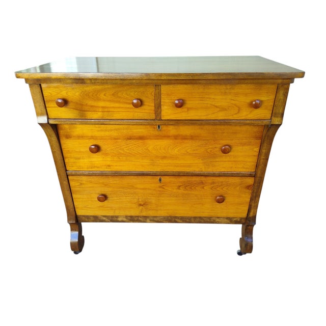 This beautiful American Empire-style cherry wood chest of drawers has been thoughtfully restored to showcase its rich,...