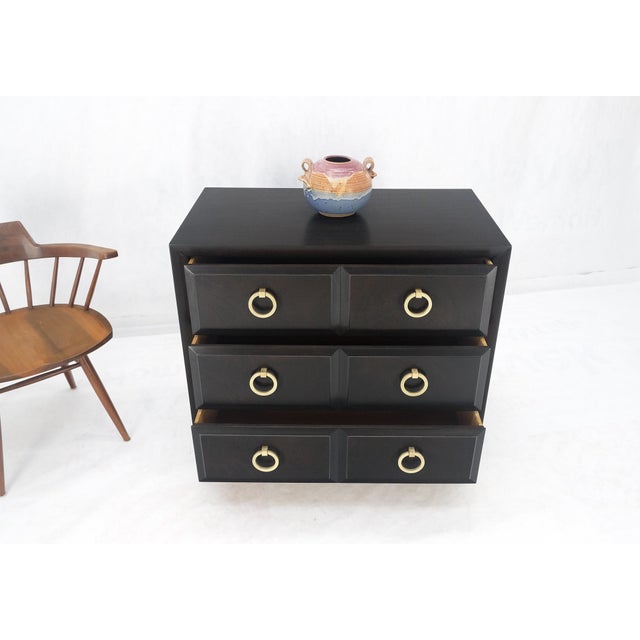 John Widdicomb Ebonized Walnut Large Gold Rings Drop Pulls 3 Drawer Bachelor Chest For Sale - Image 4 of 12