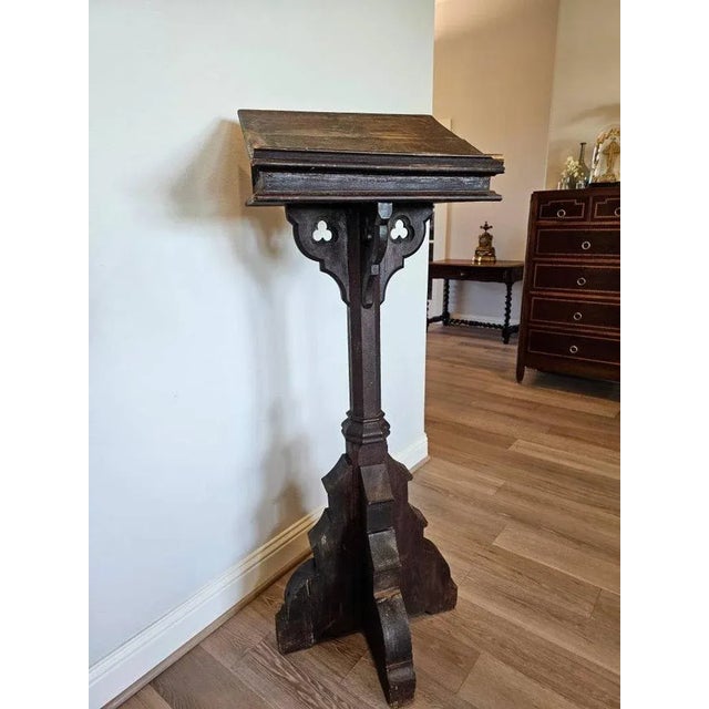 A monumental antique American Victorian Gothic Revival carved oak church altar / synagogue lectern / book stand podium....