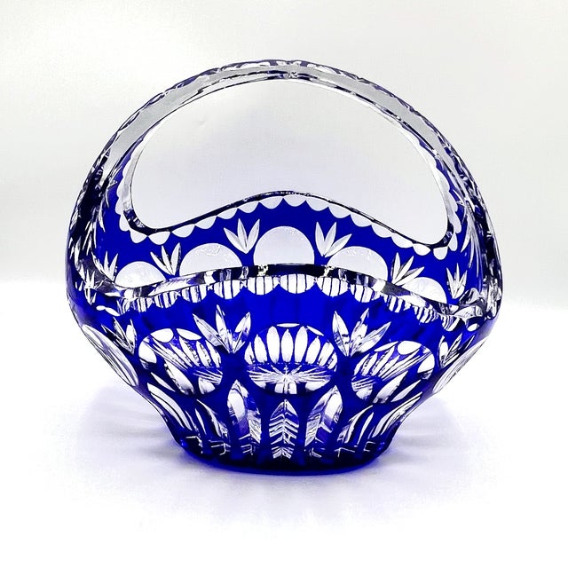 Vintage Crystal Basket Bowl in Cobalt Blue, 1960s For Sale - Image 4 of 13