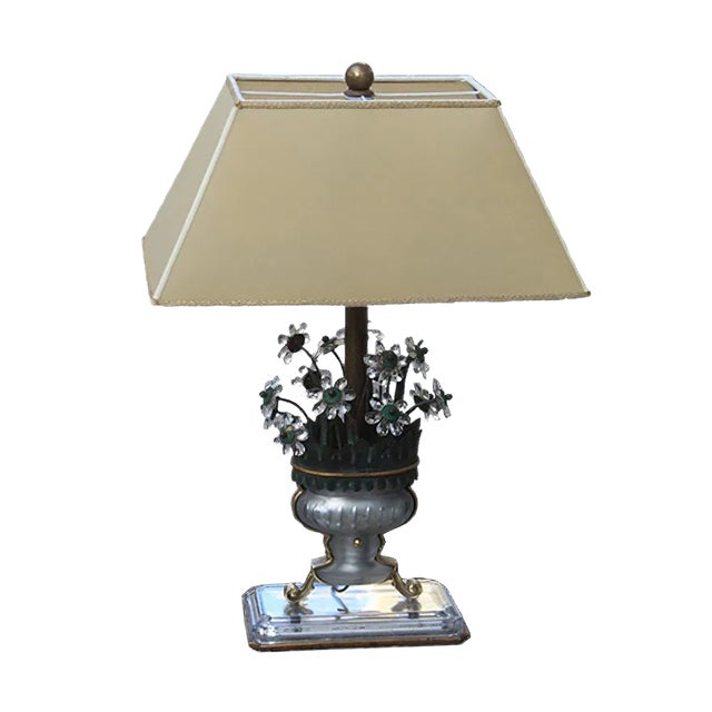 Mid-Century Crystal, Brass, & Parchment Table Lamp, 1950s For Sale