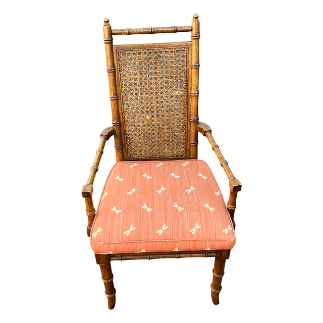 Mid 20th Century Faux Bamboo Cane Armchair with Dragonfly Motif Chairish