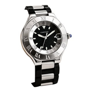 Vintage Cartier 21 Must De Cartier Autoscaph Stainless Steel Watch With Sapphire Cabochon, Unisex For Sale