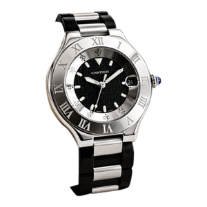 Vintage Cartier 21 Must De Cartier Autoscaph Stainless Steel Watch With Sapphire Cabochon, Unisex
