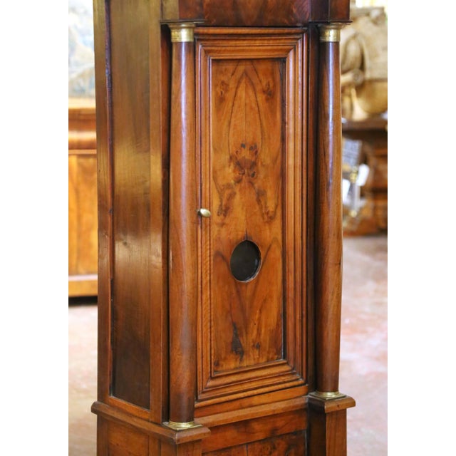 Early 19th Century French Empire Walnut Tall Case Grandfather Clock For Sale - Image 4 of 10
