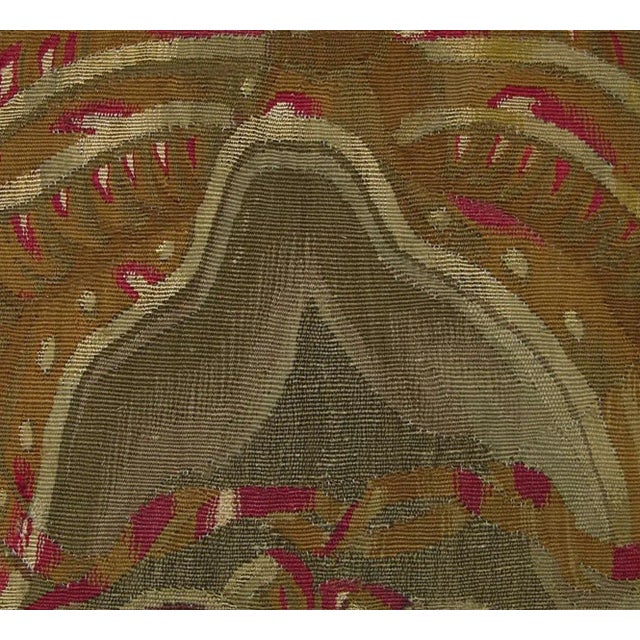 Tribal 17th Century Antique Brussels Tapestry Pillow For Sale - Image 3 of 5