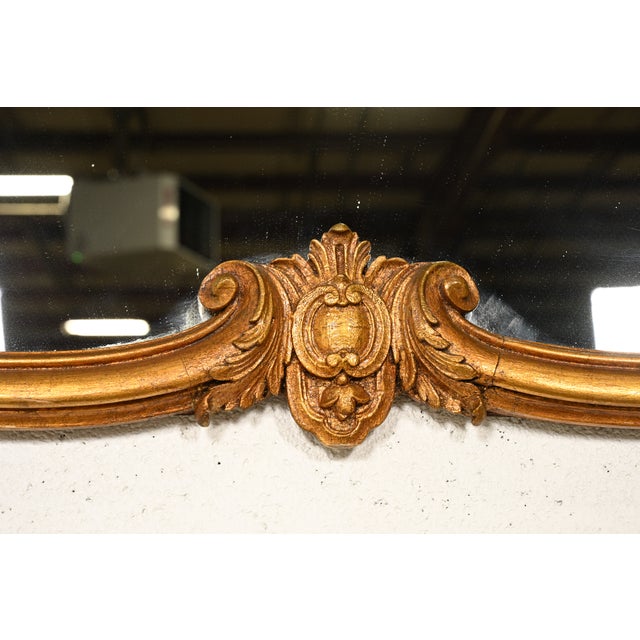 Wood Antique Italian Rococo Louis XV Carved Giltwood Framed Wall Mirror, Circa 1900 For Sale - Image 7 of 9