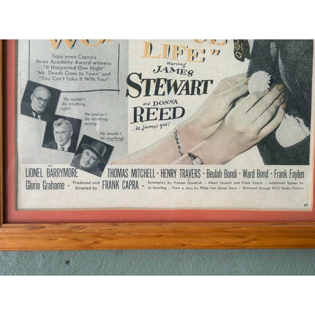 Vintage Framed “It’s a Wonderful Life” Movie Poster Print Featuring James Stewart & Donna Reed For Sale In Orlando - Image 6 of 9