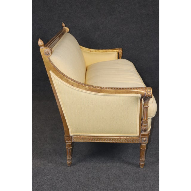 Vintage French Louis XVI Style Carved Gilt Settee C. 1960's For Sale - Image 9 of 12