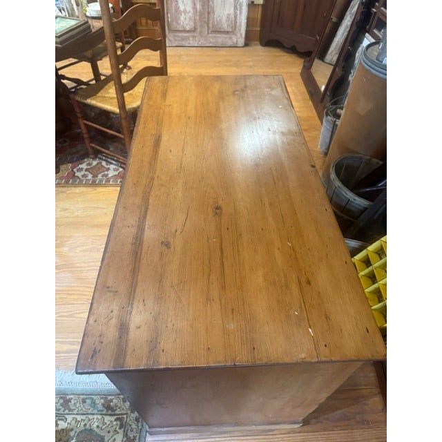 Brown Antique Pine 11 Drawer Kneehole Desk With Matching Wooden Knobs For Sale - Image 8 of 11