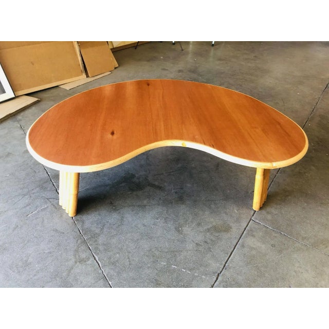 Mid-Century Modern Restored Biomorphic Rattan & Mahogany Coffee Table W/ Tri Stacked Legs For Sale - Image 3 of 9