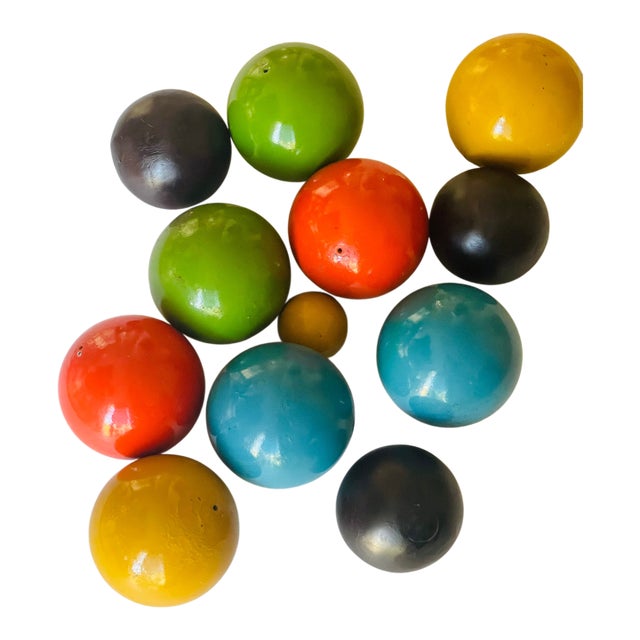 Dozen Mid 20 Th C Polychrome Wood Carpet Balls For Sale