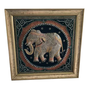 1960s Burmese Elephant Kalaga Tapestry-Framed