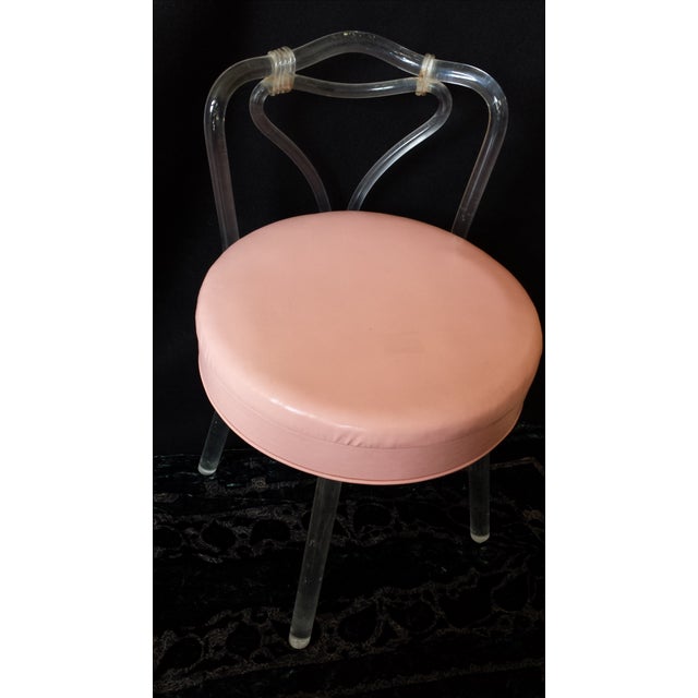 Reflectone Vanity Stool Lucite Legs & Back W/Pink Seat Chairish