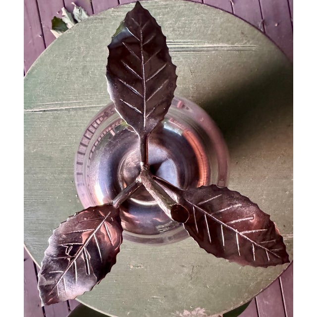 Vintage MCM Sculptural Pear Ice Bucket 14” Silver Tone 1970s Barware 3 Leaf For Sale - Image 13 of 15