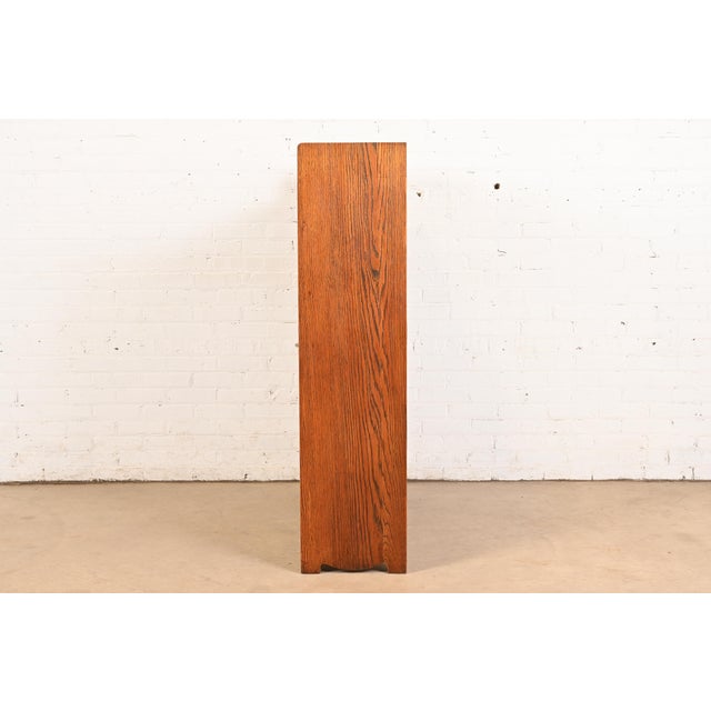 Stickley Brothers Style Antique Mission Oak Arts & Crafts Glass Front Double Bookcase Cabinet, Circa 1900 For Sale - Image 9 of 11