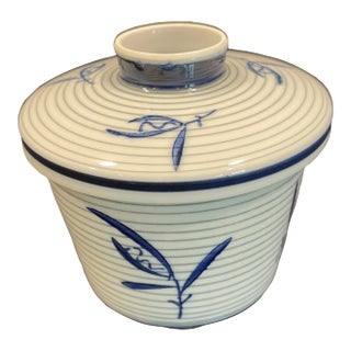 Vintage Lidded Bowl in Blue and White Made in Japan For Sale