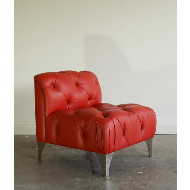 An exceptionally well-built armless slipper lounge chair (called the 'Eve' model) by J. Robert Scott, upholstered in...