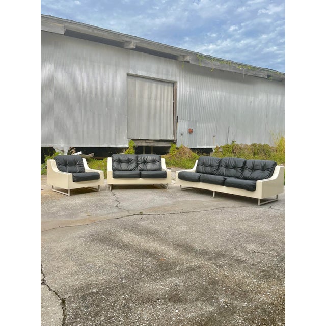 Vintage Homecrest Style Fiberglass Sofa Set With Black Tufted Cushions Chairish