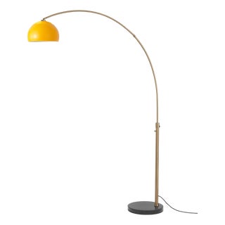 Half Dome 92" Arc Floor Lamp, Mustard Shade, Brass, Marble Base For Sale
