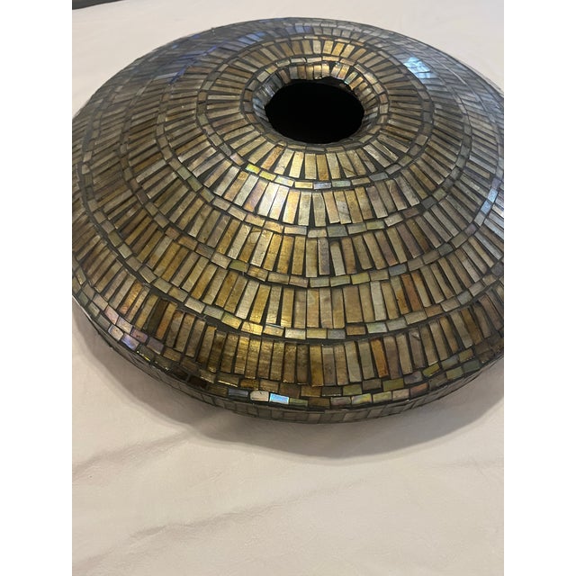 Gray Beautiful Mozaic Vessel -Vase (Tiffany Style) With Iridescent Hand Cut Pieces of Stained Glass For Sale - Image 8 of 12