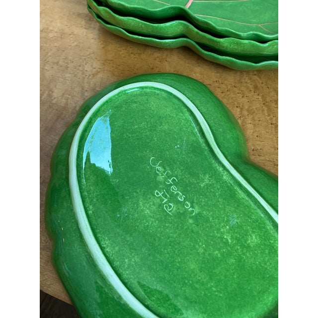 Ceramic Vintage Glazed Ceramic Cabbage Leaf Plates - Set of 8 For Sale - Image 7 of 12