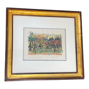Listed Artist Sergio Telles French Park Scene Framed 15.75" H