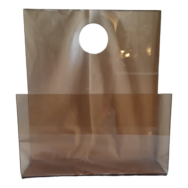 Vintage Wall-Hanging Newspaper Stand in Brown Tinted Acrylic Glass, 1970s For Sale