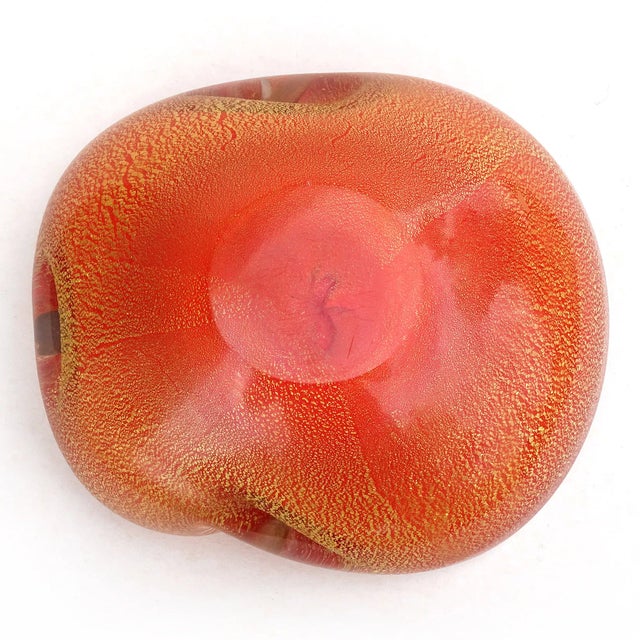 Murano Vintage Barbini Orange White Gold Flecks Italian Art Glass Midcentury Bowl Dish Ashtray For Sale In Orlando - Image 6 of 6